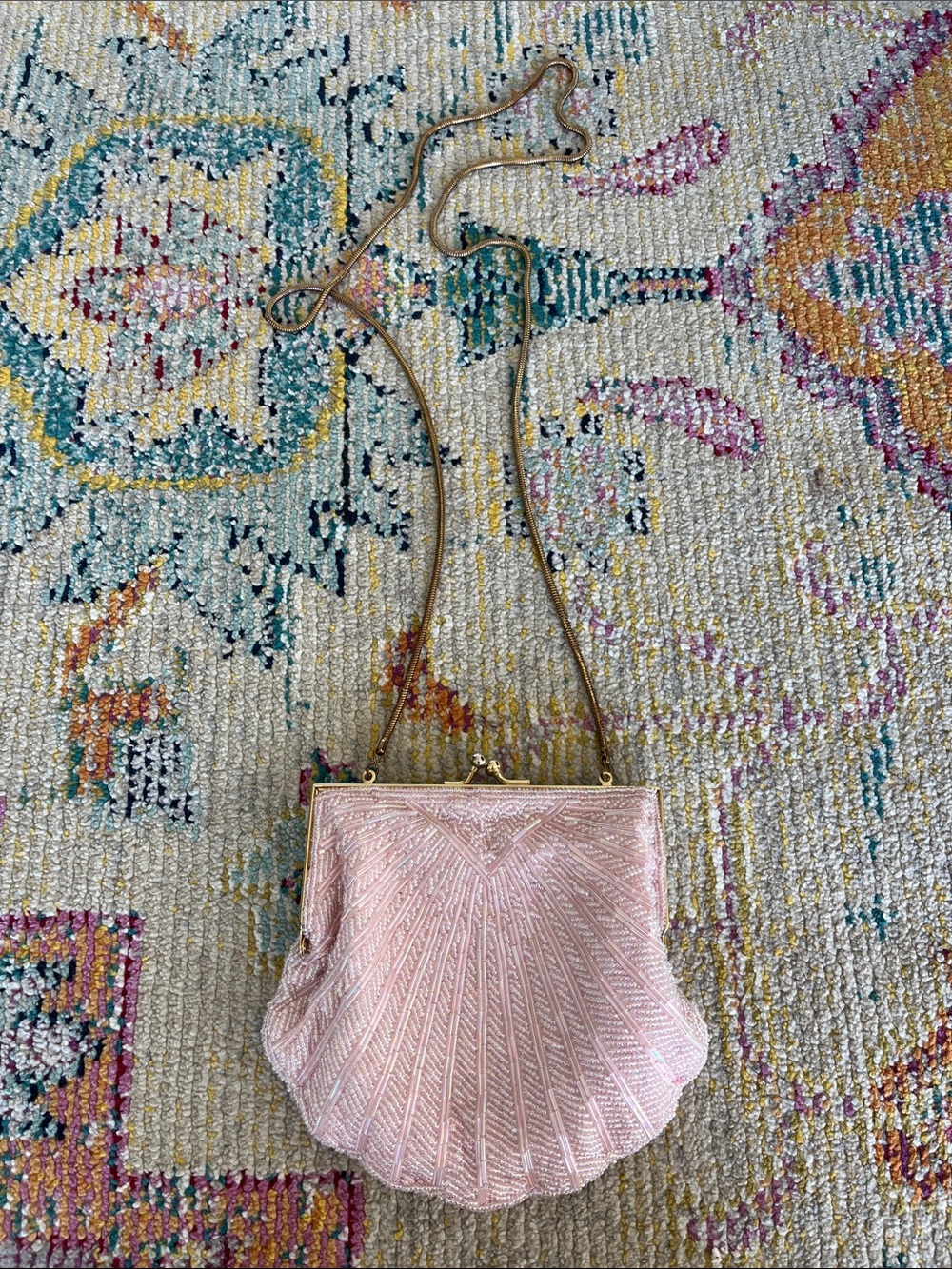 Vintage pink beaded crossbody bag